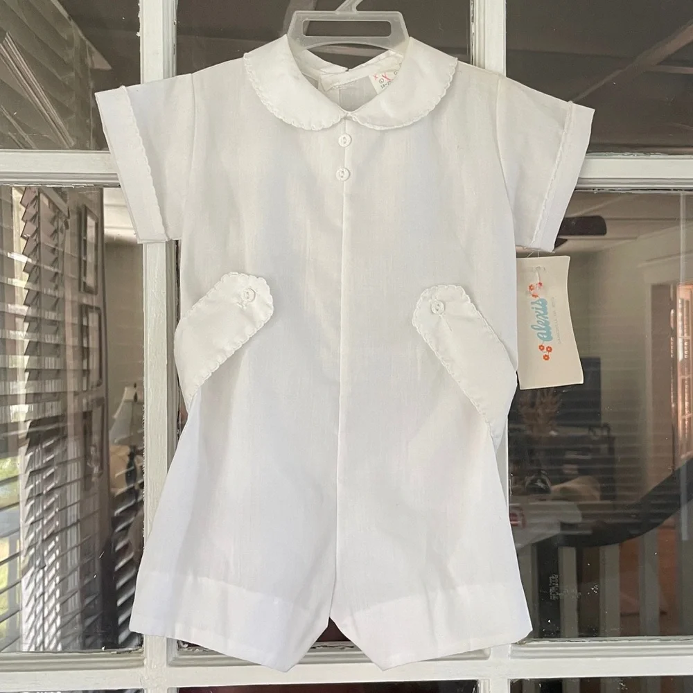 Vintage Alexis Baby Boy Romper Size Large 18-25lb White NWT